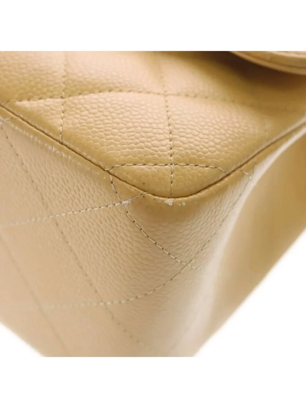 Chanel Deca Quilted 30 Caviar Leather Double Flap Chain Shoulder Bag Gold Beige
